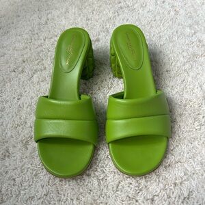 Gianvito Rossi Green Leather Slides  - women's size 39.5/US 9.5